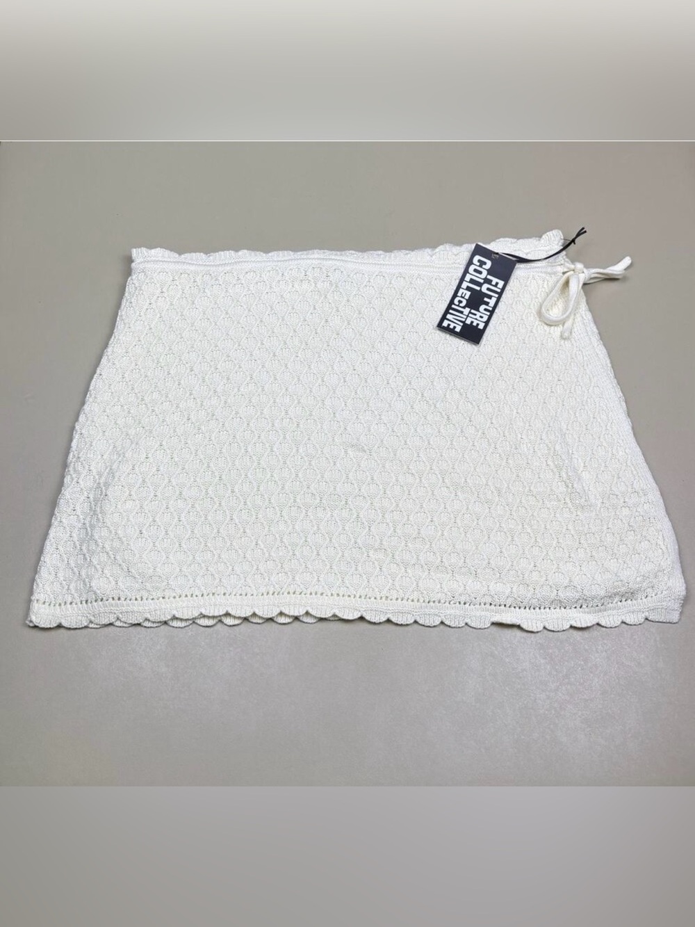 Women's future Collective Cream Crochet Bandeau Skirt with wrapped around 2X
